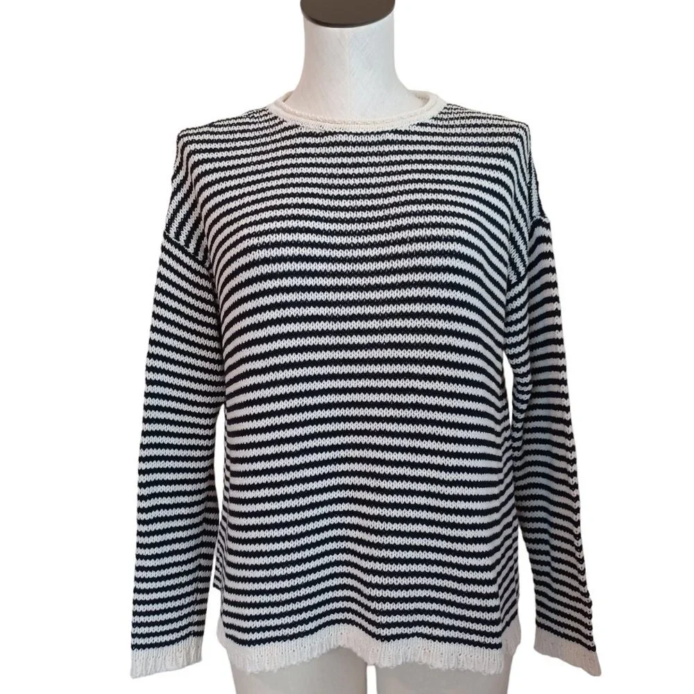 Eileen Fisher Sweater Black White Stripes Size Petite Medium‎
